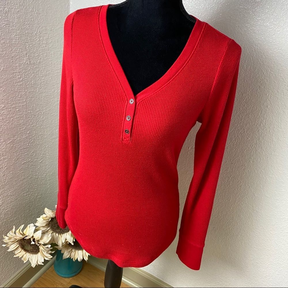 Red Long Sleeve Waffle Shirt - Long John